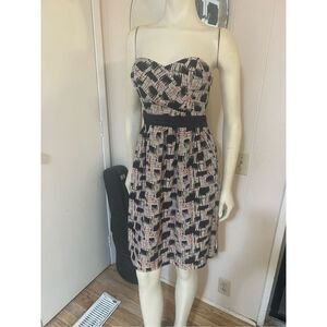 Anthropologie burlapp strapless, silk faux wrap, front cocktail dress with a hig